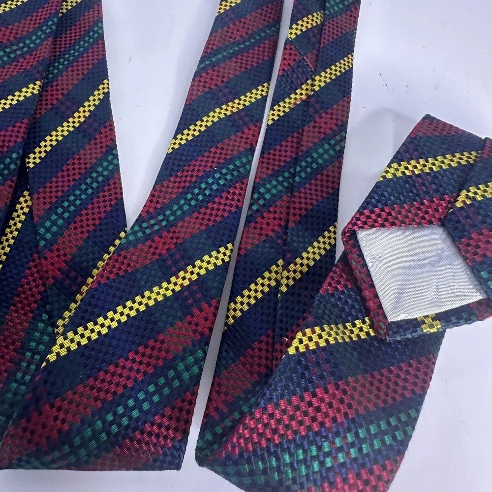 Daniel Hechter Italian Navy Red Burgundy Striped Navy‎ Yellow Silk Neck Tie